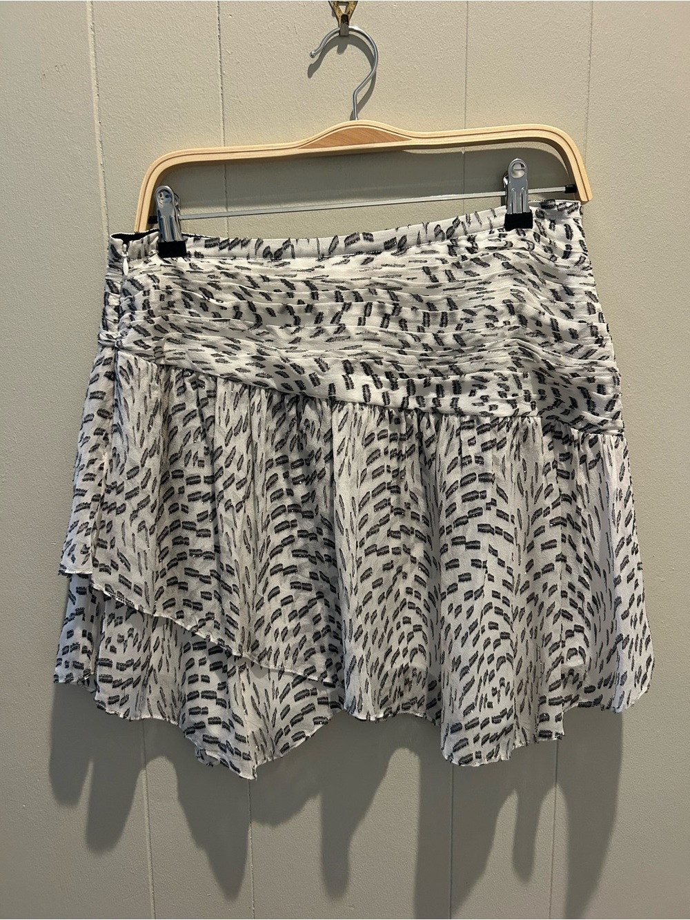 Ramy Brooke  White and Black Patterned Tiered Mini Skirt